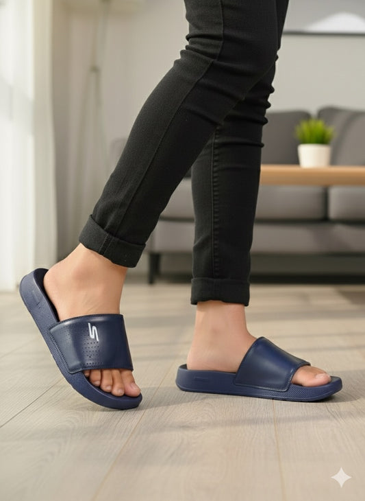 Skechers-Inspired Blue Slippers – Trendy, Soft & Medicated Sole for Daily Comfort